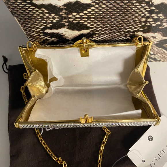 Judith Leiber Miniaudière Evening Purse Handbag Gold w Silver Rhinestones unworn - Picture 7 of 15
